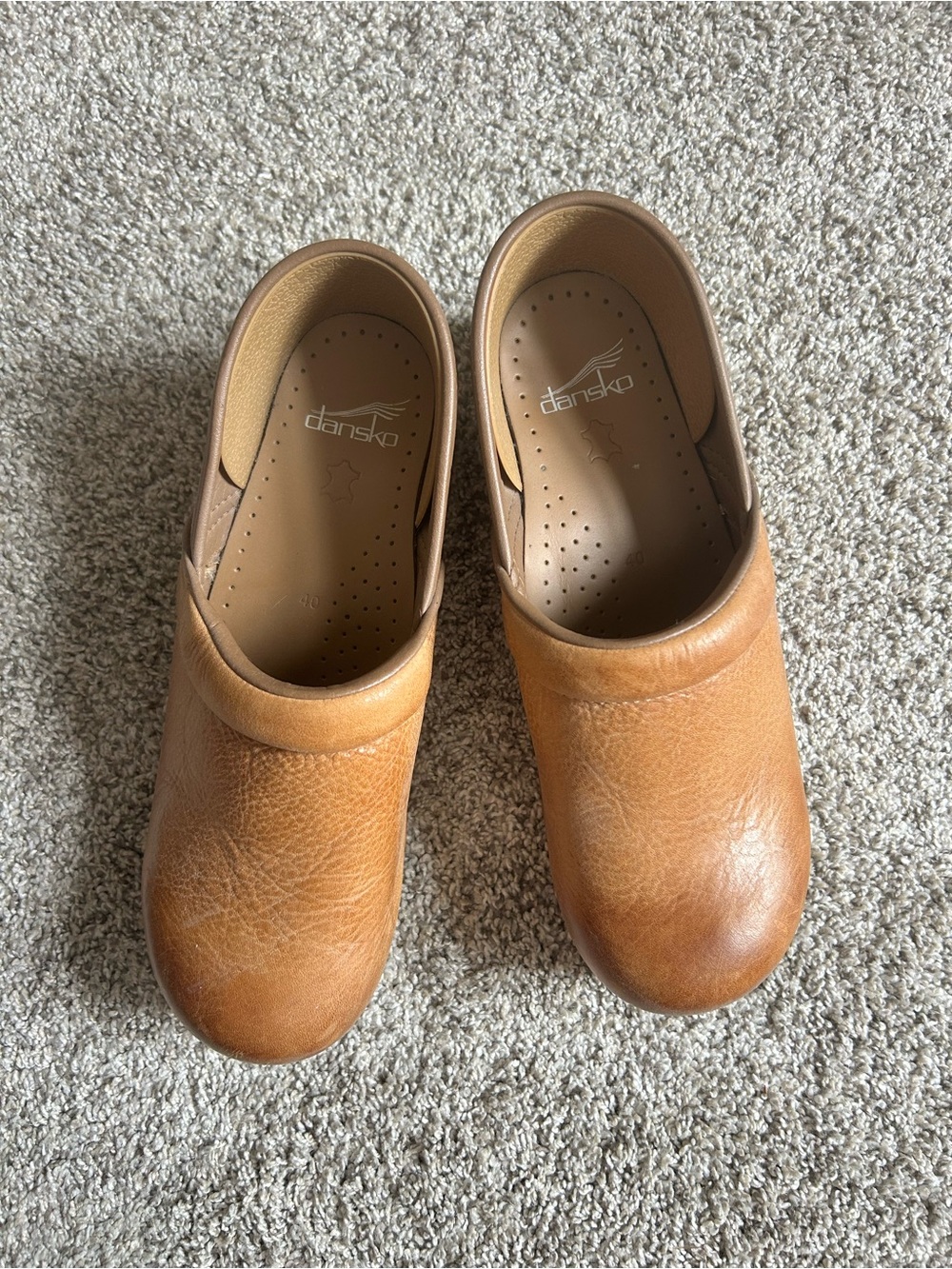 Dansko Women's Cognac Leather Slip-On Clogs